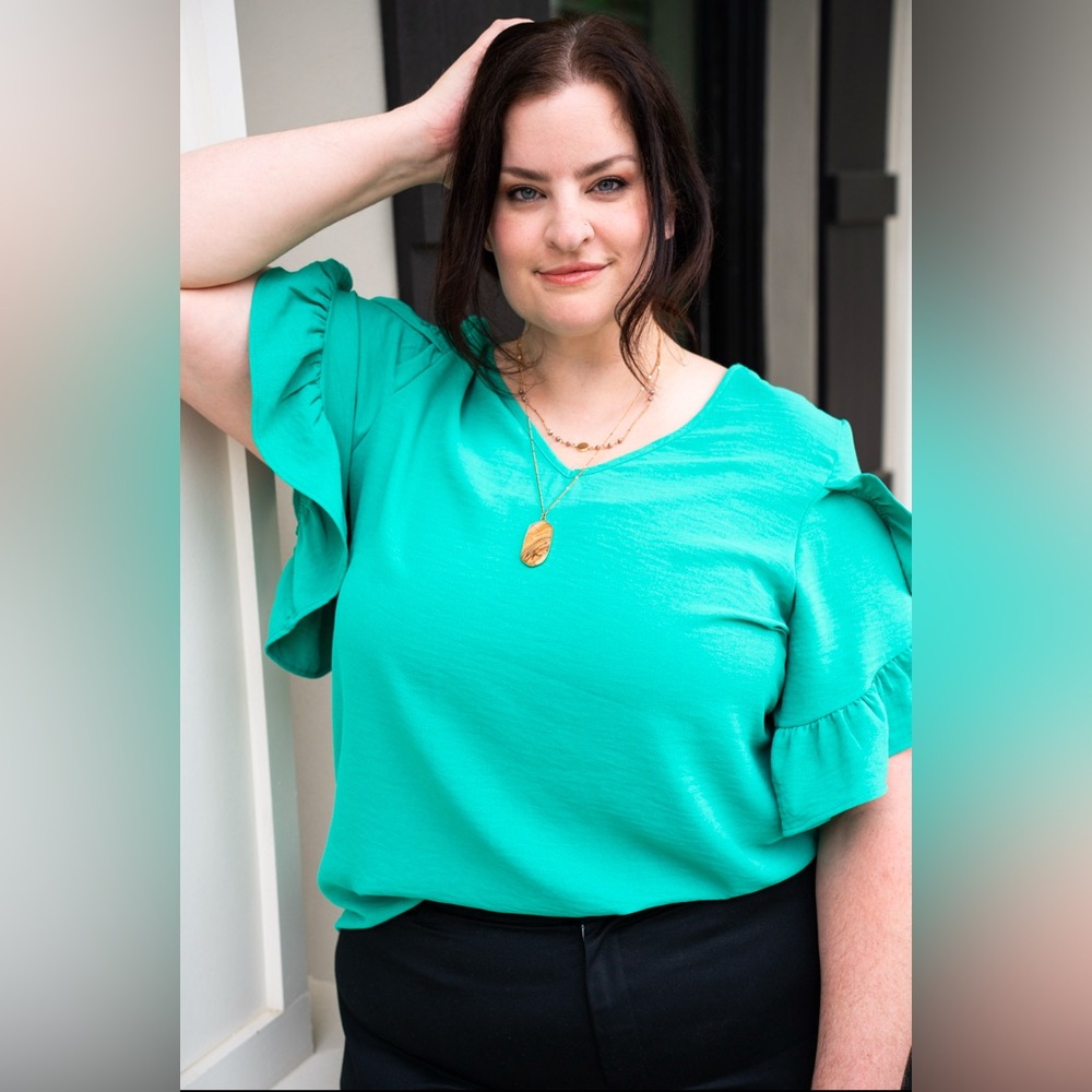 Elegant Green Ruffle Sleeve Top